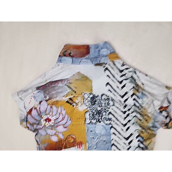 Simply Art by Dolcezza Short Sleeve Blouse Medium Buttons Good Enough Design - Picture 5 of 10